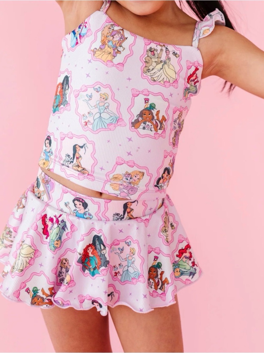 Girls Pink Princess Print Skirted Swim Bottoms